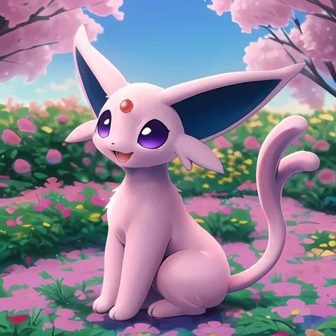 (masterpiece, best quality),intricate details,<lora:Espeon_by_Spooklly_V007:1>,(baby_espeon:0.9),cat,pokemon,pink pokemon,purple eyes,tail,mointains,animal,no humans,solo,masterpiece,in spring,garden,(body fur:1.3),(fluffy:1.3),highres,colorful,happy,available light,disney ,