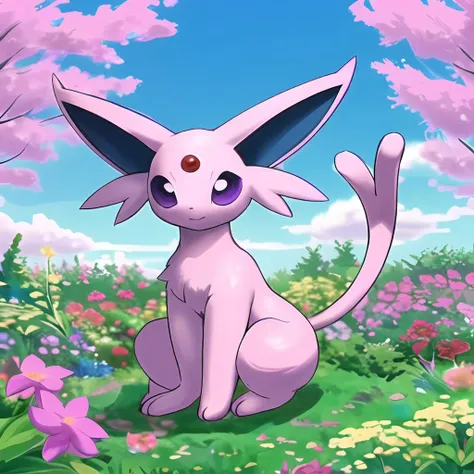 (masterpiece, best quality),intricate details,<lora:Espeon_by_Spooklly_V007:1>,(baby_espeon:0.9),cat,pokemon,pink pokemon,purple eyes,tail,mointains,animal,no humans,solo,masterpiece,in spring,garden,(body fur:1.3),(fluffy:1.3),