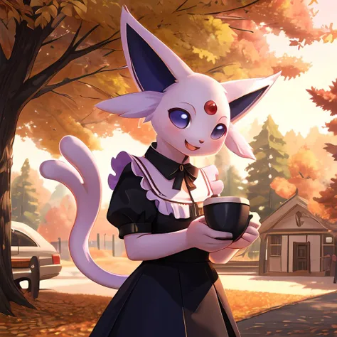 <lora:Espeon_by_Spooklly_V007:1>,(baby_espeon wear maids:1.1),cat,no humans,solo,<lora:add_detail:0.7>,(body fur:1.3),(fluffy:1.3),happy,
SFW,(masterpiece:1,2),best quality,masterpiece,highres,original,extremely detailed wallpaper,perfect lighting,(extremely detailed CG:1.2),happy,coffee house,in autumn,