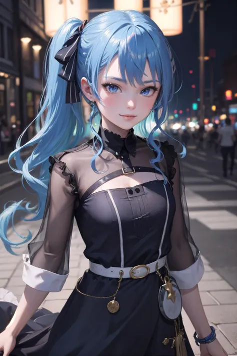 (highly detailed:1.3),
1girl, solo, light smile, dim lit street,
<lora:HoshimachiSuiseiV2:1>, HoshimachiSuisei, side ponytail, long hair, blue hair ribbon, tunic top,
Ultra-detail, (highres:1.1), best quality, (masterpiece:1.3), cinematic lighting,