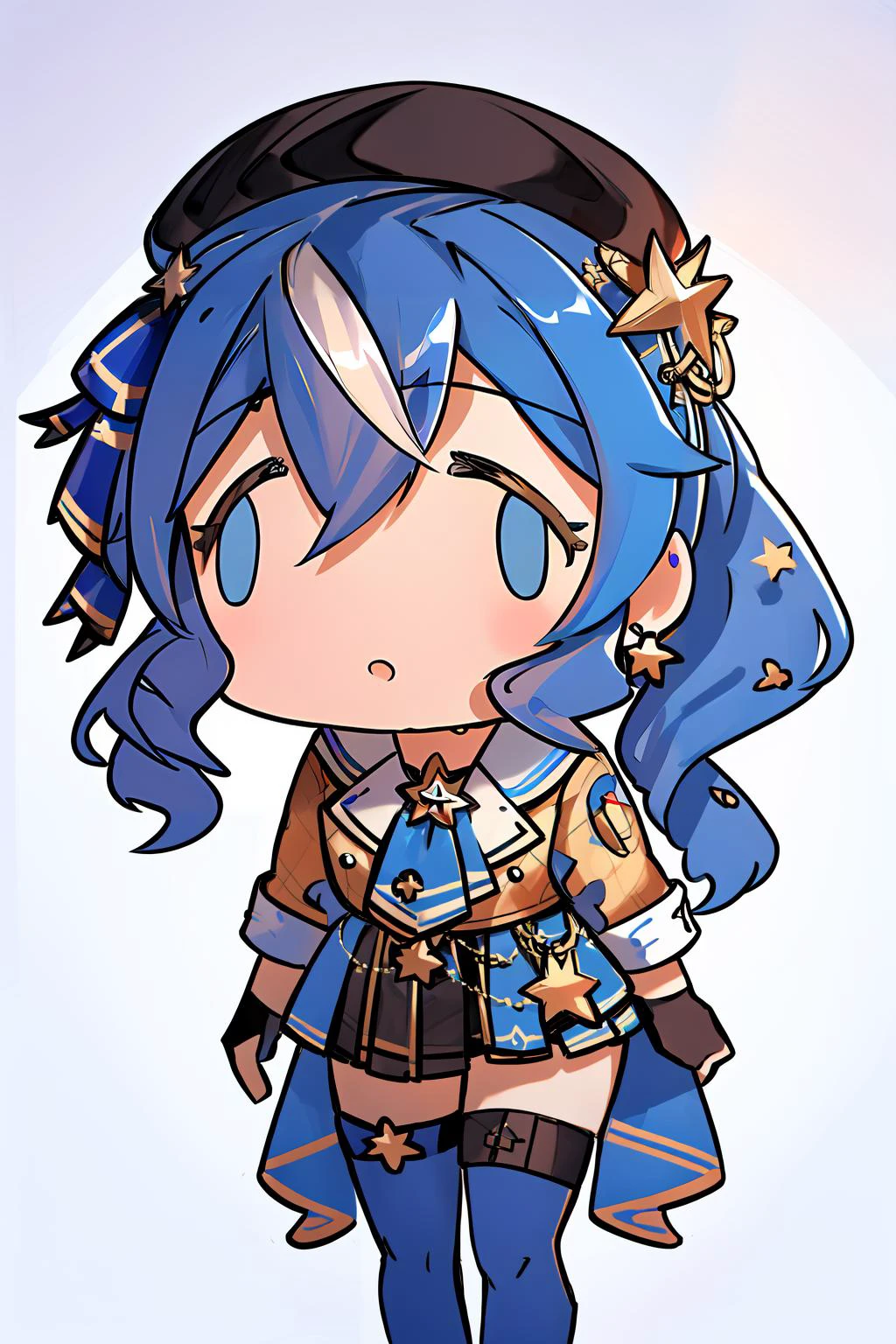 (masterpiece, best quality), intricate details,
1girl, <lora:CHAR-HoshimachiSuiseiV2:0.8> HoshimachiSuisei, side ponytail, blue hair ribbon, SuiseiBase, plaid beret, crown, blue star choker, star earrings, blue ascot, plaid jacket, plaid skirt, layered skirt, partially fingerless gloves, star bracelet, uneven legwear, thigh strap,
<lora:merrytail_forex-meme_v02-13:1.2> fx_meme