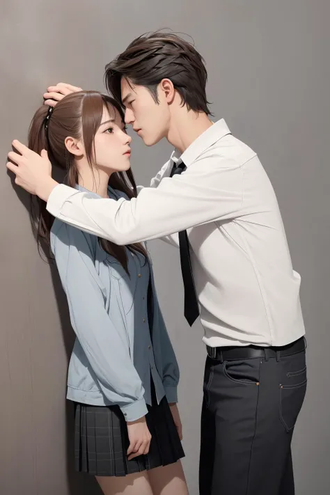 1girl, 1 guy, kabedon against wall, <lora:kabedon_from_side_retry:0.6>