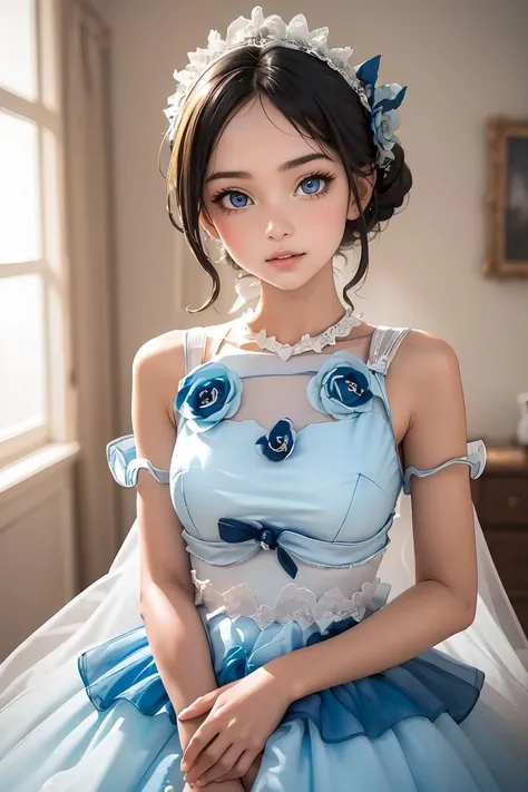 ((best quality)), ((highly detailed)), masterpiece, (detailed eyes, deep eyes), (1girl), dynamic angle, cowboy shot, mlpfluttershy, smile, looking at viewer, light pink hair, ((teal eyes)), naked, slight smile (indoor, ),ballet studio, sexy ballerina, white ballet clothes, wide white tutu, choker, flashing breasts, ((exposed breasts, nipples)), graceful pose, removing dress, undressing