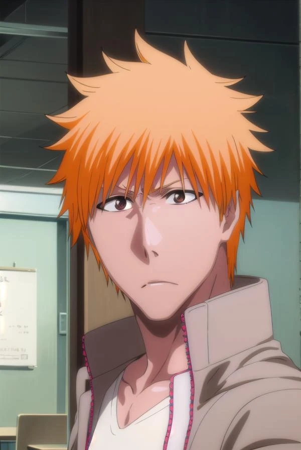 ichigokurosaki, <lora:ichigokurosaki-lora-nochekaiser:1>,
ichigo kurosaki, short hair, orange hair, spiked hair, (brown eyes:1.5),
BREAK shirt, long sleeves, school uniform, jacket, white shirt, open clothes, open jacket, grey jacket,
BREAK looking at viewer, upper body,
BREAK indoors, classroom,
BREAK <lyco:GoodHands-beta2:1>, (masterpiece:1.2), best quality, high resolution, unity 8k wallpaper, (illustration:0.8), (beautiful detailed eyes:1.6), extremely detailed face, perfect lighting, extremely detailed CG, (perfect hands, perfect anatomy),