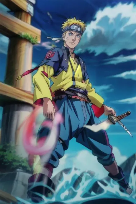 anime artwork, best quality, uzumaki naruto wearing a (blue) zeybek and sword in belt, in izmir, anime style, key visual, vibrant, highly detailed <lora:add_detail:1> <lora:EgeErkek-10 (3):1> <lora:animemix_v3_offset:1> <lora:Naruto:.6>
