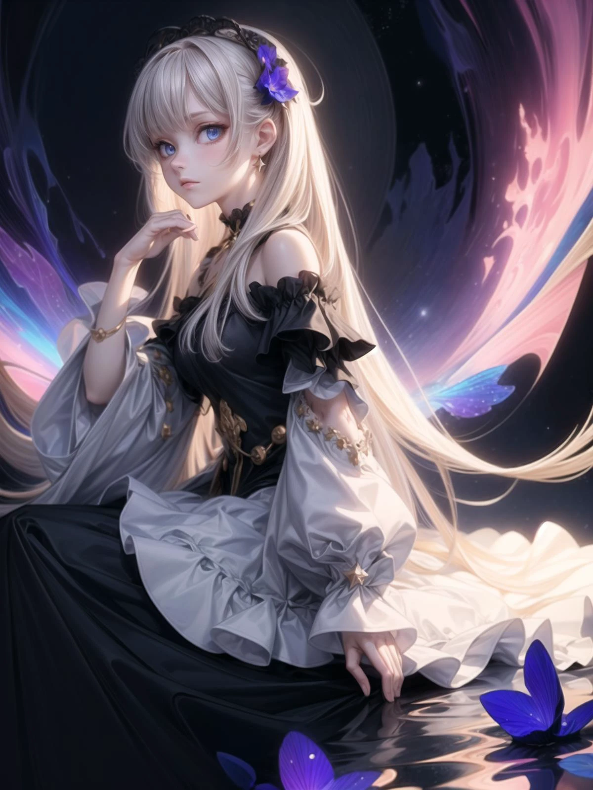 (masterpiece, highest quality, 8k, 16k, high quality, best quality:1.3, absurdres, highres, digital art, intricate),
1 girl, brother waiting for you in the abyss,
detailed beautiful face,
detailed beautiful eyes,
looking starr and abyss from side on void flake,
salt dress, long skirt,
<lora:hairdetailer:1> <lora:add_detail:1>