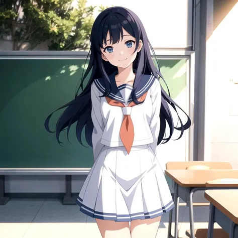 1girl,smile,sailor uniform,closed mouth,thigh,
outdoors,,classroom,
(((from front))),
2D,cel_anime,anime coloring,official_art, detailed_CG,
ray tracing:0.8,intense shadows,
<lora:noribs_v11>,