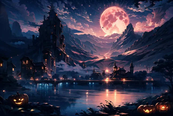 <lora:Halloween Style Mix 2 v2:1>, <lora:Fantasy_Lake:0.68>, ((blood lake, realm of hell, soil, many mountains, multi mountains, dry trees, rock, dry plants, Halloween theme, cute style, scenery, halo of horror , red blood water fall, 1moon, ((night)), dark sky, starry star, red moon)):1.2,
BREAK soft light, cinematic lighting, detailed(shadow, glow), ((no humans, undead, zombies)),
BREAK <lora:add_detail:0.5>, extremely detailed, ,4K, CG, finely detailed, (masterpiece, best quality):2.0, ((photorealistic:1.15)), <lora:Night scene_20230715120543:0.8>