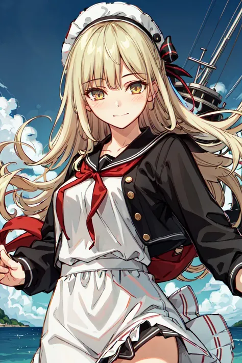 ultra realistic 8k cg, masterpiece, intricate detail,best quality, chromatic aberration, 1girl, long hair, eye highlights,sharp eyes, white sailor dress,<lora:fenglai:0.8>