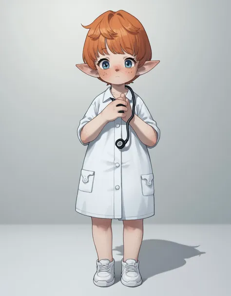 zPDXL, score_9, score_8_up, score_7_up, source_anime,
1girl, solo, doctor wearing a green medical scrub, slacks, white sneakers, stethoscope,holding a penlight,  <lora:PossumMachine_v2:0.8> possmach, ***********, child, flat chest, <lora:Popipi_v1-10:0.8> popipi, lalafell, blue eyes, dark nose, freckles, orange hair, short hair, pointy ears,