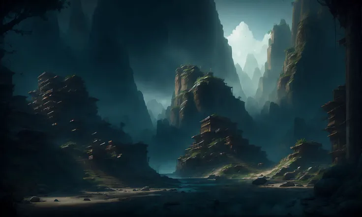 drawing of mountains greek while is raining clouldy at afternoon ,(((tk-env))) style, with people walking around, fine details, award winning image, highly detailed, 16k, cinematic perspective, video game environment concept art style <lora:SPYBGTK-E-Enh:0.75>