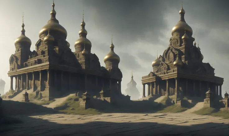 drawing of temple russian medium city clouldy at day ,(((tk-env))) style, with people walking around, fine details, award winning image, highly detailed, 16k, cinematic perspective, ((video game environment concept art style)), pretty colors, asymmetrical camera composition, cinematic environment,