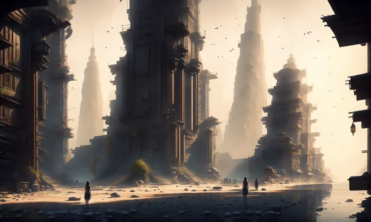 drawing of small city chineese small city sunset at night ,(((tk-env))) style, with people walking around, fine details, award winning image, highly detailed, 16k, cinematic perspective, video game environment concept art style <lora:SPYBGTK-E-Enh:0.75>