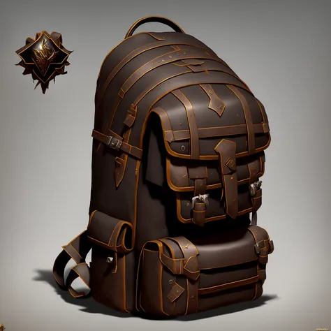 styilized legendary leather backpack object concept art, award winning image, masterpiece, 16k