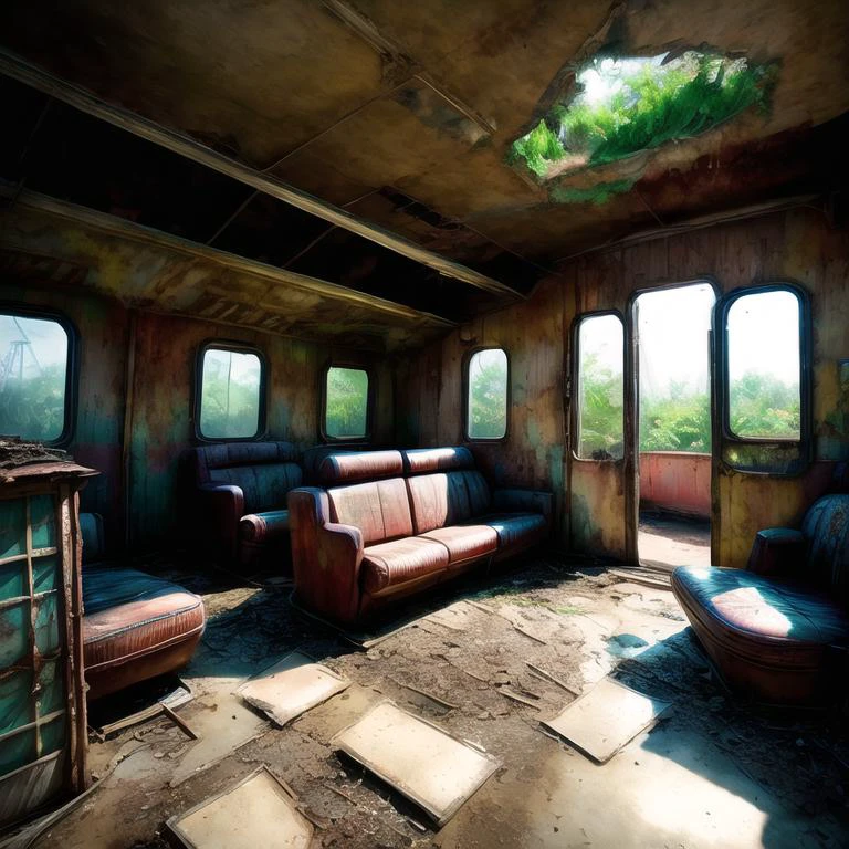 tk-env, empty ruined abandoned amusement park, water damage, mold, detritus, dirt, broken walls, hanging ceiling tile, <lora:add_detail:2.0>
