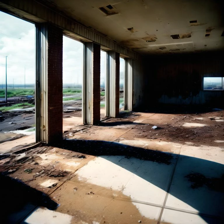 tk-env, empty ruined abandoned 1980s era mall, water damage, mold, detritus, dirt <lora:add_detail:2.0>