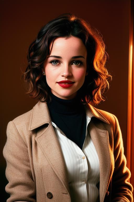 A close up of a woman in a coat posing for a picture - SeaArt AI