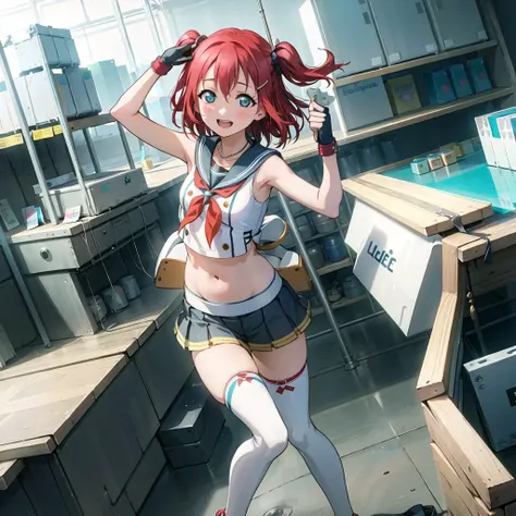 best quality, ultra high res, (photorealistic:1.4), 1girl, full body,bare shoulders, half body under water,cinematic angle,from behind,thigh gap,cleavage,revealing,see-through,professional lighting,thighhighs,sailor collar,necklace,smile,