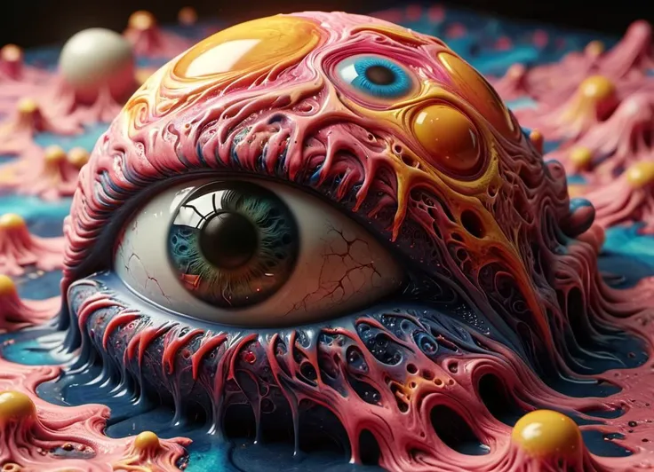 eye ball dimension merging with cosmic universe, wavy massive (watercolor:0.4) objects, ying yang, a (single:1.1) symmetrical to melting eyeball, geometric shapes, wavy tiles, by laurence caruana <lora:Lunar_Surface_SDXL:0.45> <lora:MJ52_XL:0.4> <lora:ral-melting-sdxl:0.6> ral-melting <lora:XL_Fractal_Vines:0.45> covered in fractal vines, subsurface scattering, ultra hd, 4k, high def, Photorealistic, Hyperrealistic, Hyper detailed, analog style, realistic, masterpiece, best quality, ultra realistic, 8k, Intricate, High Detail, film photography, soft lighting, heavy shadow, Ombre scheme of neon pink, neon blue, neon yellow, neon green