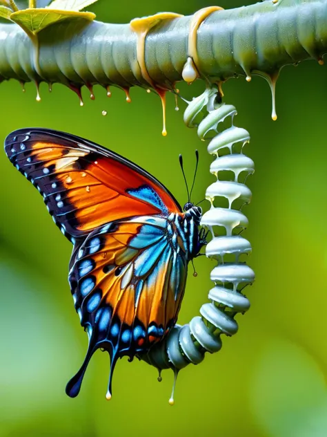 A butterfly ral-melting into a caterpillar <lora:ral-melting-sdxl:1> <lora:EnvyBetterHiresFixXL01:0:hr=1>