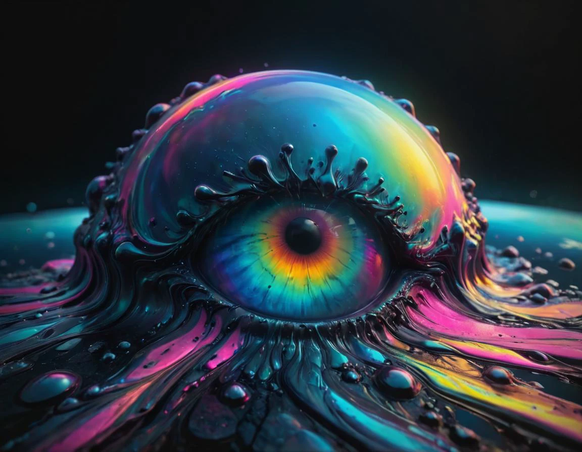 A (gigantic eye:1.1) floating in the night sky looking at a person swimming in the lake, eerie, trending on artstation, cgsociety <lora:add-detail-xl:0.8> <lora:GigerRainbowXL:0.53> g1h3r <lora:IOS_Iridescent_opal_style:0.55> <lora:ral-melting-sdxl:0.8> ral-melting, subsurface scattering, ultra hd, 4k, high def, Photorealistic, Hyperrealistic, Hyper detailed, analog style, realistic, masterpiece, best quality, ultra realistic, 8k, Intricate, High Detail, film photography, soft lighting, heavy shadow, Ombre color scheme of neon pink, neon blue, neon yellow, neon green, Color scheme of neon pink, neon blue, neon yellow, neon green