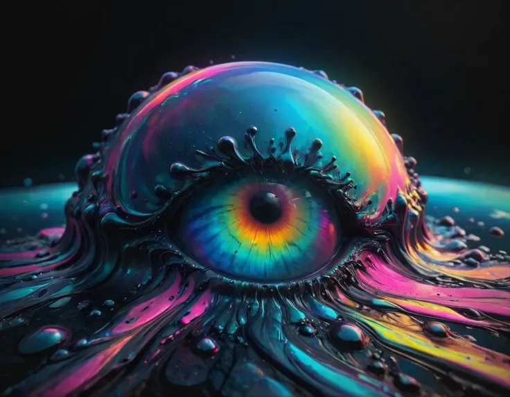 A (gigantic eye:1.1) floating in the night sky looking at a person swimming in the lake, eerie, trending on artstation, cgsociety  <lora:add-detail-xl:0.8> <lora:GigerRainbowXL:0.53> g1h3r  <lora:IOS_Iridescent_opal_style:0.55> <lora:ral-melting-sdxl:0.8> ral-melting, subsurface scattering, ultra hd, 4k, high def, Photorealistic, Hyperrealistic, Hyper detailed, analog style, realistic, masterpiece, best quality, ultra realistic, 8k, Intricate, High Detail, film photography, soft lighting,  heavy shadow, Ombre color scheme of neon pink, neon blue, neon yellow, neon green, Color scheme of neon pink, neon blue, neon yellow, neon green