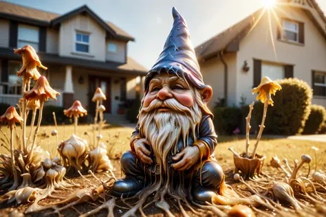 <lora:ral-melting:1> (ral-melting garden gnome, sad),  dried-out front lawn of a house in the suburbs, dry grass, deadflowers, scorching sun, lensflare,, <lora:EnvyBetterHiresFixXL01:1>, 8k uhd, dslr, soft lighting, high quality, film grain, Fujifilm XT3, raw,  photo_realistic, realistic, (highly detailed skin:1.1), visible pores, subsurface scattering