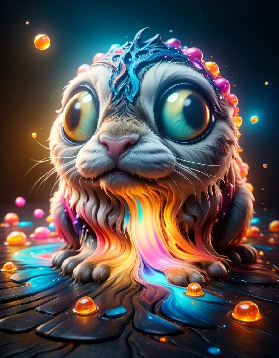 Mix the glowing-mushrooms, (ferret|rabbit|turtle) and curly fur to create adorable black magical creature with big glowing eyes, masterpiece, Surrealism, close-up, macro photo, f/1.2, backlighting, Albert Edelfelt, multicolored hair <lora:bigeyes-xl-v1:1.8> big eyes, anime eyes <lora:ral-melting-sdxl:0.9> ral-melting <lora:add-detail-XL:0.75>, subsurface scattering, ultra hd, 4k, high def, Photorealistic, Hyperrealistic, Hyper detailed, analog style, realistic, masterpiece, best quality, ultra realistic, 8k, Intricate, High Detail, film photography, soft lighting, heavy shadow