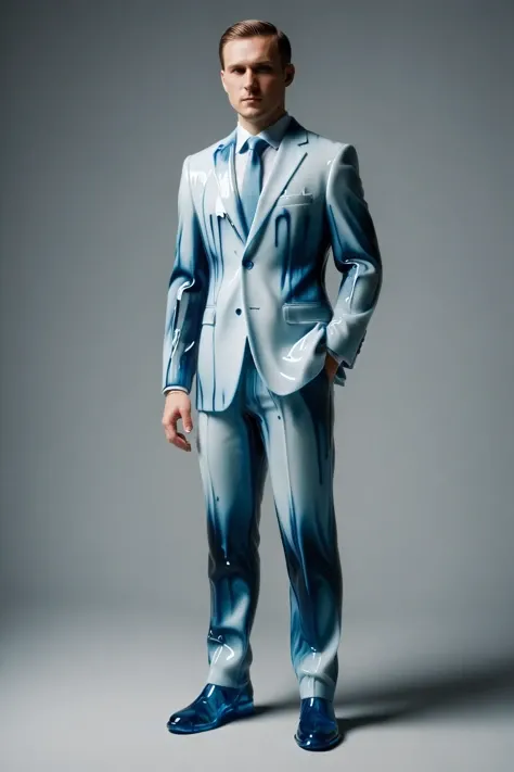 a Suit in the style of [<lora:ral-melting:.4> ral-melting | <lora:ral-blueresin:.7> ral-blueresin]