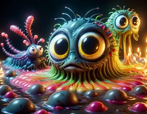 Mix the glowing vines, (centipede|rabbit|turtle) and curly fur to create adorable black magical creature with big glowing eyes, masterpiece, Surrealism, close-up, macro photo, f/1.2, backlighting, Hikari Shimoda, multicolored hair <lora:bigeyes-v2_16x8-4x1:2.8> big eyes, anime eyes <lora:ral-melting:1.1> ral-melting <lora:add-detail-xl:0.75>, subsurface scattering, ultra hd, 4k, high def, Photorealistic, Hyperrealistic, Hyper detailed, analog style, realistic, masterpiece, best quality, ultra realistic, 8k, Intricate, High Detail, film photography, soft lighting, heavy shadow