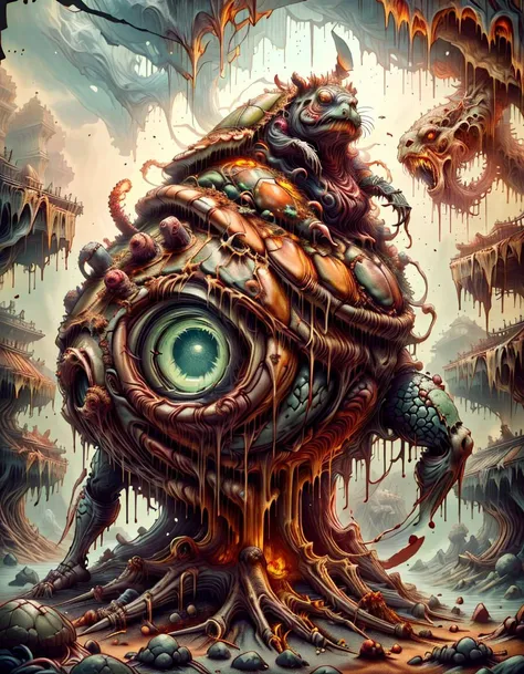 Mix the glowing vines, (cockroach|rabbit|turtle) and curly fur to create adorable black magical creature with big glowing eyes, masterpiece, Surrealism, close-up, macro photo, f/1.2, backlighting, Kris Kuksi, multicolored hair, subsurface scattering, ultra hd, 4k, high def, Photorealistic, Hyperrealistic, Hyper detailed, analog style, realistic, masterpiece, best quality, ultra realistic, 8k, Intricate, High Detail, film photography, soft lighting, heavy shadow <lora:ral-melting-sd15:0.8> ral-melting <lora:ral-zkeleton:0.4> zkeleton <lora:RottenTech:0.55> rottentech, scifi, biohazard, filthy
