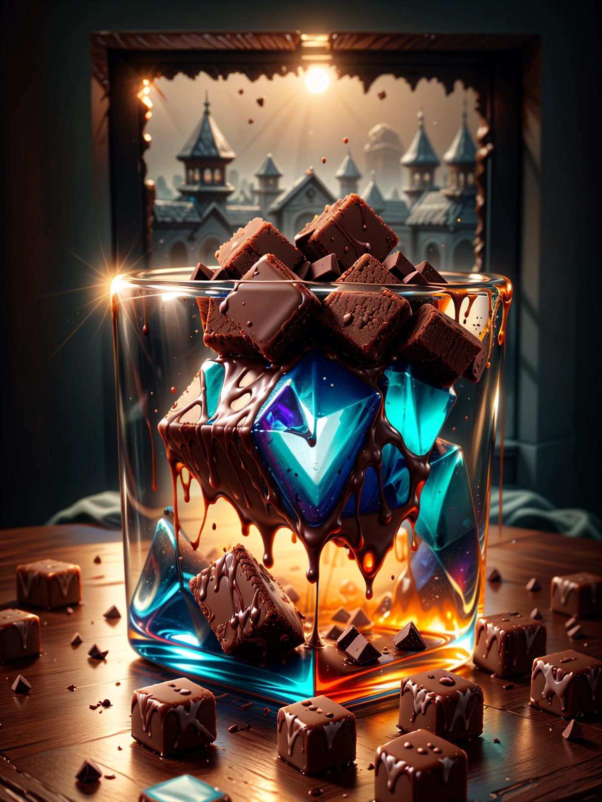 (((videogame_style))), lineart:1.2, (sharp focus:1.2), lineart, flat color, monochrome, greyscale, ((brown cocoa chocolate cubes and white vanilla chocolate cubes made of ral-ntrgmstn <lora:ral-ntrgmstn:0.7>)), (moody lightning:1.2), soft grey light, depth of field, bokeh, 4k, HDR,, beautiful brown cocoa chocolate cubes and white vanilla chocolate cubes Illuminated by the ethereal glow of studio lightning, the light is reflecting shadows on the blue saphirs, the light reflection sparcles around it, the harmonic play of light and shadow underlines the natural beauty of the brown cocoa chocolate cubes and white vanilla chocolate cubes,, (the form is velvety and silky curved:1.2), (high contrast to catch the play of light and shadows),, one brown cocoa chocolate cubes and white vanilla chocolate cubes:(For the viewer, the desserts appears alive, as if a glimpse of her inner sparkle is possible),,simple light grey background, by night, peacful and grateful atmosphere, painted hearts, magical atmosphere, (flying chocolate sprinkles inside a transparent crystal cube) on a dessert table in front of a bright window, the moonlight casts a beam of light onto the desserts and seems to melt your ice cube in which the schocolate desserts are located, water mist emanates from the cube, award winning art <lora:more_details:0.8> <lora:dAIversity-LoRAtest-Photoreal-SD15-01:0.9>,, deserted space, landscape, detail colour is gold, magical atmosphere, fairytale like, cubes are decorated with melted chocolate <lora:ral-melting:0.4>
