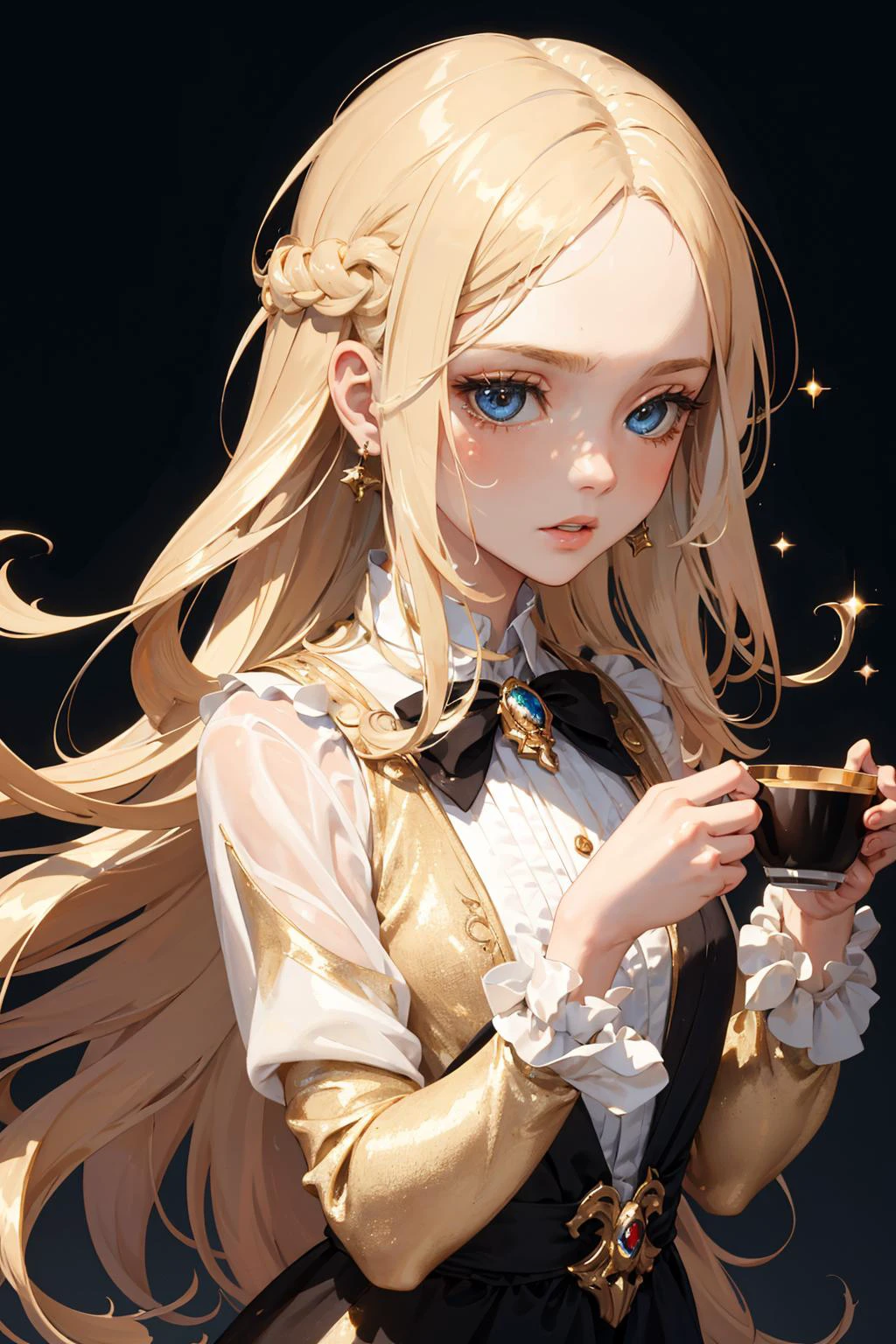 (masterpiece glittering style, best quality, evening:1.3), , a cute italian girl, portrait-type, espresso, thin, anger, natural blonde shaggy hair, setting powder, simple background, Informative, trending on Flickr, nsfw