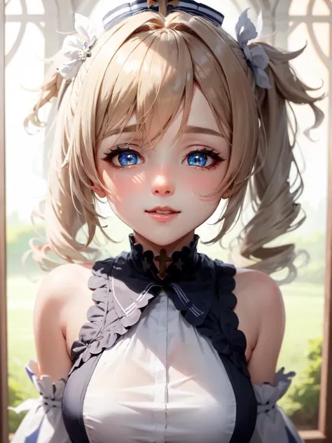 shiny, shiny hair, shiny clothes, ((face)), closeup shot, closeup, detailed eyes, maid dress, hair ornament, extreme details, twintails, church,masterpiece, <lora:BarabaraGenshinV2-000014:1> genshin_impact,blue_eyes,blonde_hair,barbara \(genshin impact\)