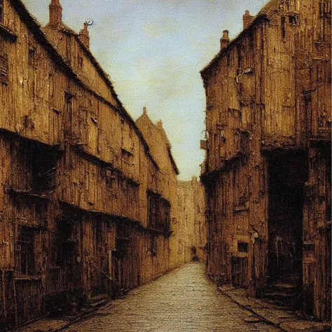 old street, desolated style painting , high quality