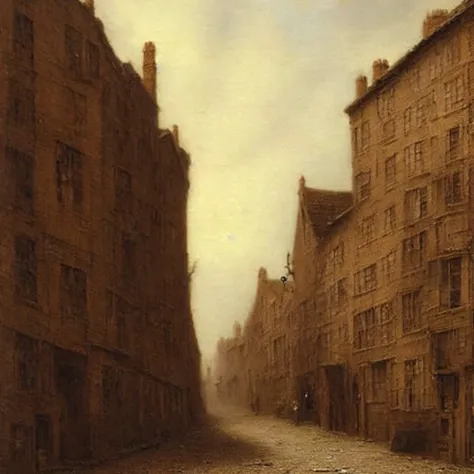 old street, desolated style painting , high quality