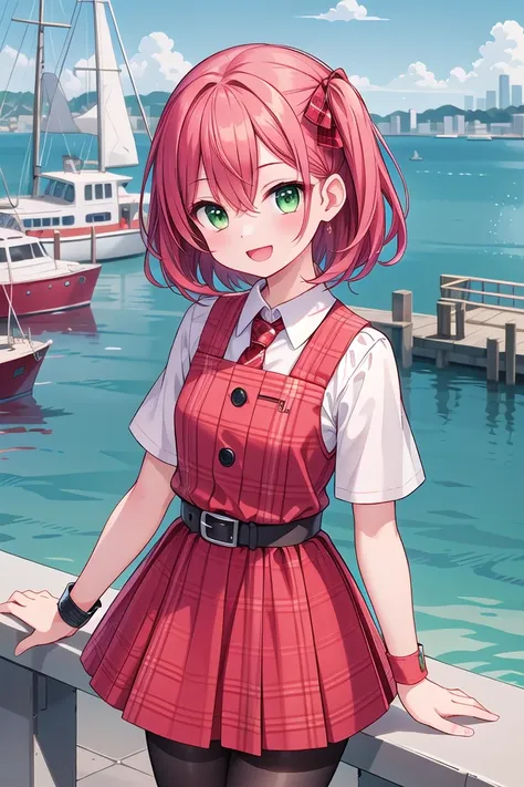 insanely detailed, absurdres, ultra-highres, ultra-detailed, best quality,
1girl, solo, nice hands, perfect hands
BREAK
(nsfw:-1.5),
(Enchant:1.4), (red theme:1.5), ((red plaid pattern, tone on tone):1.4), (idol uniform:1.2), (fusion of sleeveless (red plaid pattern) vest and red sundress:1.4), (red tie:1.4), ((red plaid pattern) multi-layered skirt with ruffles:1.3), ((red:1.3) platform HIGH boots:1.1), (red plaid pattern ribbon on head:1.3)
BREAK
(short sleeve white collared-shirt dress layering:1.2), (black pantyhose:1.2), (belt:1.3), (wristband:1.3), (naked skin:-1), (black vest:-1), (white vest:-1), (black skirt:-1), (white skirt:-1), (cleavage:-1.5)
BREAK
happy smile, laugh, open mouth,
from above,
cute pose, cowboy shot, looking at viewer
BREAK
slender, kawaii, perfect symmetrical face, ultra cute girl, ultra cute face, ultra detailed eyes, ultra detailed hair, ultra cute, ultra beautiful
BREAK
(bay, sea, harbor, bay side:1.4), (cityscape in tokyo:1.3), buildings, day, blue sky, panorama view, outdoor, (indoors:-1.3), (day:1.3), (evening:-1.5), (night:-1.5), depth of field, ultra detailed background, (very wide, panorama view, sense of depth, magnificent view:1.3)
BREAK
medium large breasts
BREAK
red hair, green eyes, messy hair, hair between eyes