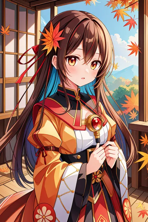 1girl, [ (art by theCHAMBA:0.8) and (Walter Ernest Webster:1.0) ::2], anime art, 8k On pale contrasting colors paper, fairy tale, extreme close-up shot of a Natural Steampunk ("Autumn's embrace, a kaleidoscope of colors, painting the world in hues of gold and crimson.":1.3) , surreal, inside a Old Conservatory, lush trees and Oort cloud in background, Hazy conditions, deep focus, Frightening, Harajuku, Reflected light, 80mm, Technicolor, Gray palette, icon style, pixiv, Pixabay