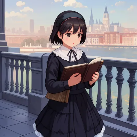 1girl, stylized by Eduard Cortes, impressionism art, Classic "Kindle", city, F/14