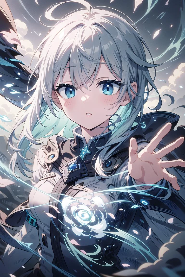 masterpiece, best quality, official art, extremely detailed CG unity 8k wallpaper, 1girl, <lora:TempestMagic:0.8> tempestmagic, fantasy, ethereal transparent, motion blur, wizard, cape,