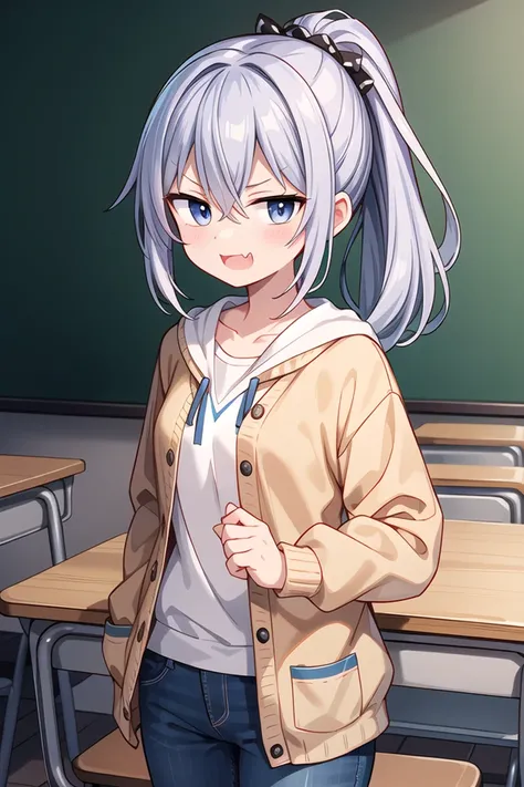 <lora:smugface_v100:1>
insanely detailed, absurdres, ultra-highres, ultra-detailed, best quality,
1girl, solo, nice hands, perfect hands
BREAK
(loose fit cardigan:1.2), straight jeans, chain bracelet
BREAK
(nsfw:-1.5)
BREAK
(nsfw:-1.5)
BREAK
smug, open mouth, fang
BREAK
standing, cowboy shot, looking at viewer
BREAK
slender, kawaii, perfect symmetrical face, ultra cute girl, ultra cute face, ultra detailed eyes, ultra detailed hair, ultra cute, ultra beautiful
BREAK
in classroom, school desk, school chair, chalkboard, depth of field, ultra detailed background
BREAK
rainbow color hair, multiple color hair, rainbow color eyes, high ponytail, hair between eyes