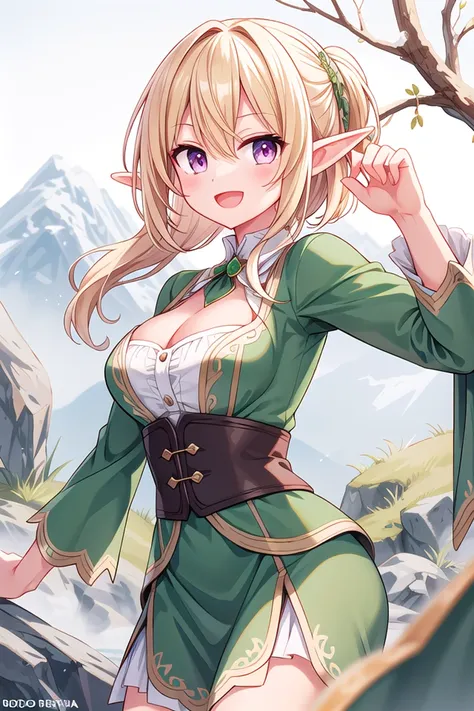 insanely detailed, absurdres, ultra-highres, ultra-detailed, best quality,
1girl, solo, nice hands, perfect hands
BREAK
elf girl, (wearing green dress:1.2), (nsfw:-1.5), (navel:-1)
BREAK
happy smile, laugh, open mouth
BREAK
standing, cowboy shot, looking at viewer
BREAK
slender, kawaii, perfect symmetrical face, ultra cute girl, ultra cute face, ultra detailed eyes, ultra detailed hair, ultra cute, ultra beautiful
BREAK
On the peak of a distant mountain, a gargantuan dragon from the ancient times roars, depth of field, ultra detailed background
BREAK
large breasts, cleavage,
BREAK
blonde hair, medium hair, elf ear, pink eyes