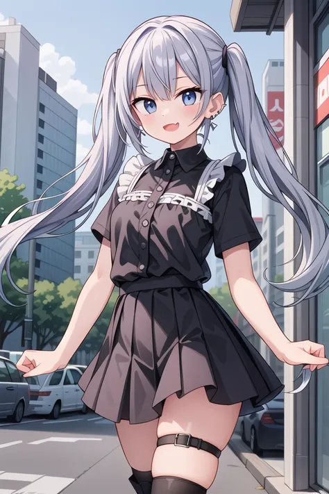 <lora:smugmouth_v100:1>
insanely detailed, absurdres, ultra-highres, ultra-detailed, best quality,
1girl, solo, nice hands, perfect hands
BREAK
skirt, solo, twintails, v, socks, shirt, black skirt, thigh strap, long hair, black shirt, standing, looking at viewer, black socks, boots, bangs, jewelry, pleated skirt, piercing, ear piercing, cross, black eyes, short sleeves, earrings
BREAK
(nsfw:-1.5)
BREAK
(nsfw:-1.5)
BREAK
evil smile, open mouth, fang
BREAK
standing, cowboy shot, looking at viewer
BREAK
slender, kawaii, perfect symmetrical face, ultra cute girl, ultra cute face, ultra detailed eyes, ultra detailed hair, ultra cute, ultra beautiful
BREAK
in schoolyard, depth of field, ultra detailed background
BREAK
grey hair, blue eyes, milkmaid braids,