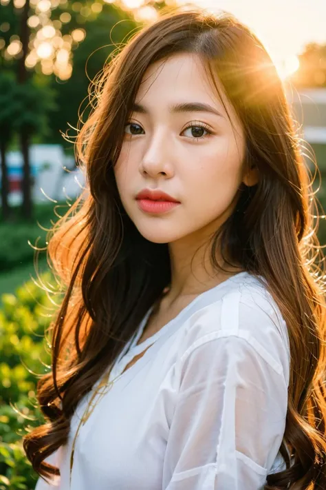 yaya-u, 1girl, white shirt, meadow cliff, (close-up), shot on Canon EOS 5D, 
(golden hour, rim light:1.2), (soft light:1.2), <lora:kkaimukV1:0.6>, best quality, ultra high res, (photorealistic:1.4), masterpiece, real life skin, hyper real, Depth of field, detailed beautiful eyes and detailed face,