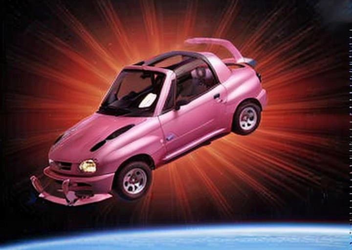 a pink x90 in space, award winning picture, photorealistic