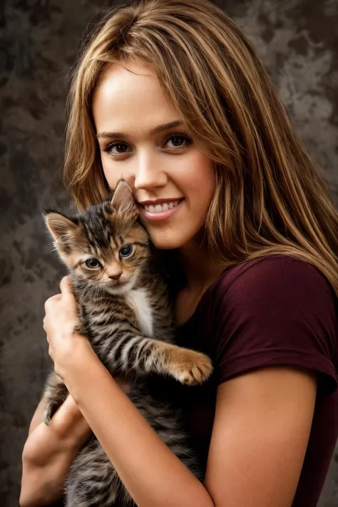 masterpiece, stunning portrait photo of jslba, (holding a kitten:1.15)
<lora:JessicaAlbaDogu:1>