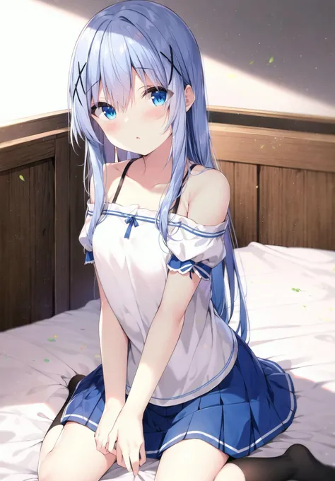 Yukino, sitting on a bed with her legs crossed, seductive anime girl, silver hair and blue eyes, attractive anime girl, cute anime girl, anime girl, sitting on her bed, (anime girl), anime best girl, sitting on a bed, sitting on the bed, an anime girl, pretty anime girl