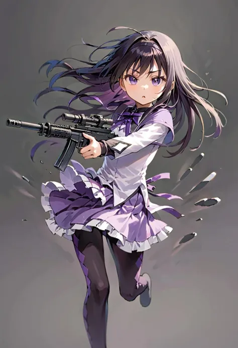 homu is blasting a machine gun,<lora:homu_xl_base:1>,