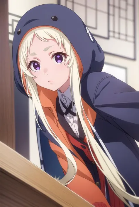 runayomozuki, <lora:runa yomozuki s2-lora-nochekaiser:1>,
runa yomozuki, long hair, blonde hair, (purple eyes:1.1),
BREAK shirt, white shirt, collared shirt, hood, cosplay, hood up, animal hood,
BREAK indoors, classroom,
BREAK looking at viewer, (cowboy shot:1.5),
BREAK <lyco:GoodHands-beta2:1>, (masterpiece:1.2), best quality, high resolution, unity 8k wallpaper, (illustration:0.8), (beautiful detailed eyes:1.6), extremely detailed face, perfect lighting, extremely detailed CG, (perfect hands, perfect anatomy),