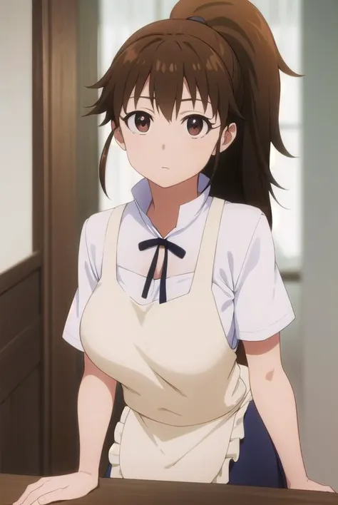 popurataneshima, <lora:popura taneshima s2-lora-nochekaiser:1>,
popura taneshima, long hair, brown hair, (brown eyes:1.5), ponytail, ahoge,
BREAK apron, waitress, short sleeves, skirt, black skirt,
BREAK indoors, restaurant,
BREAK looking at viewer, (cowboy shot:1.5),
BREAK <lyco:GoodHands-beta2:1>, (masterpiece:1.2), best quality, high resolution, unity 8k wallpaper, (illustration:0.8), (beautiful detailed eyes:1.6), extremely detailed face, perfect lighting, extremely detailed CG, (perfect hands, perfect anatomy),